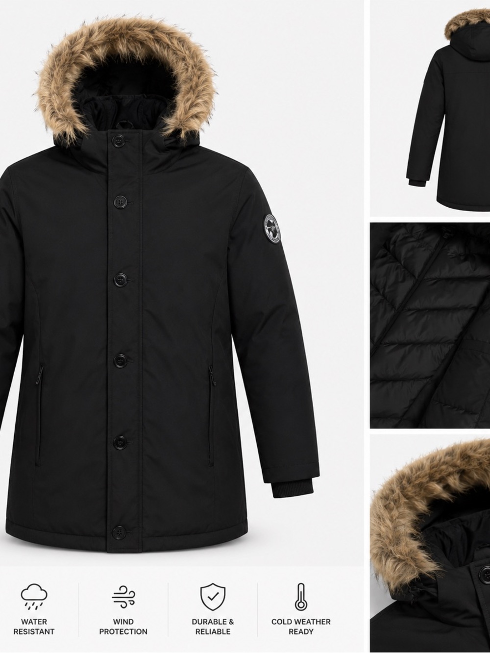 Black Faux-Fur Hooded Winter Coat